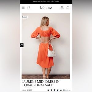 Bohme orange dress.  Size small.